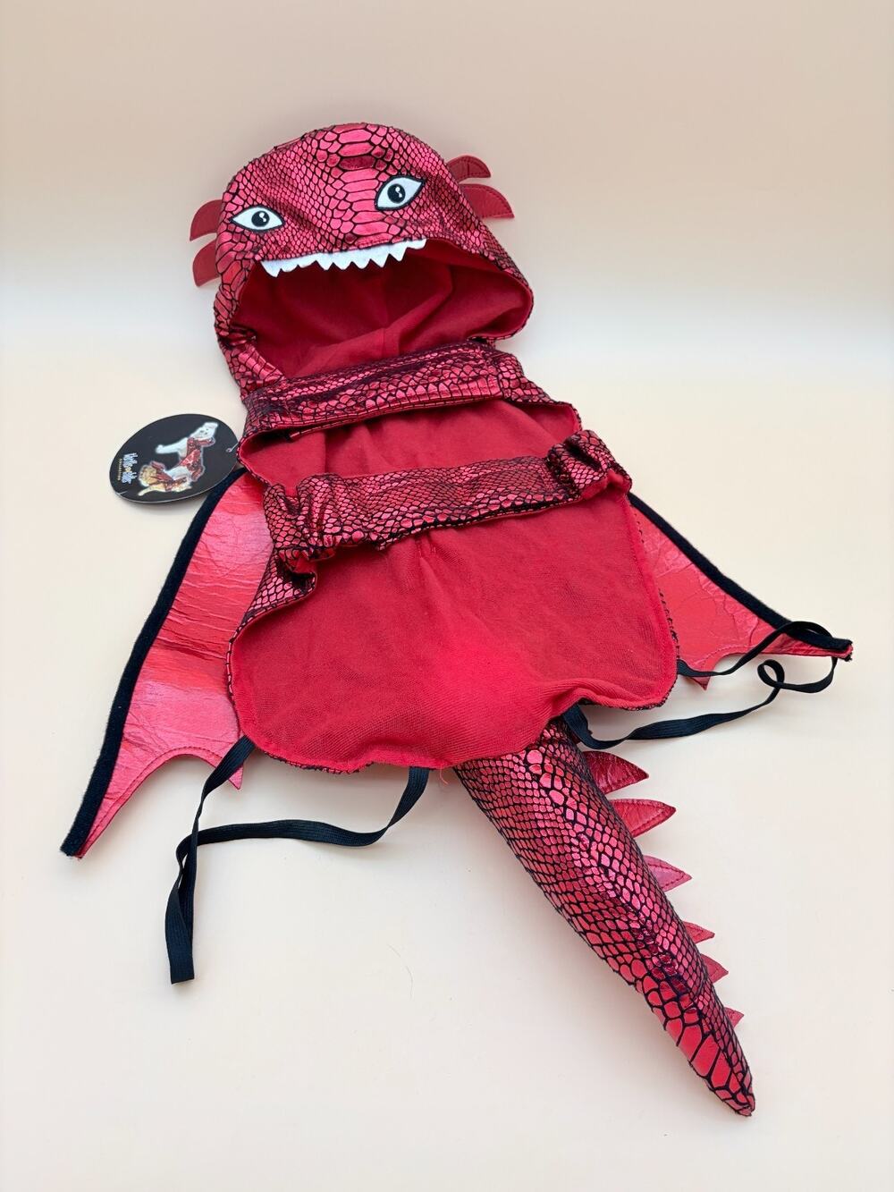 Dog Dragon Costume Thrills & Chills Red Size M Wings Tail Hood Halloween Pet